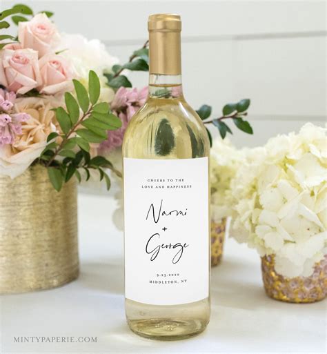 Modern Wine Bottle Label Template, Minimalist Wedding Wine Favor, 100% Editable, Custom Wine